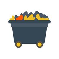 Trash bin with garbage and wheels in flat design. Street cleaning container. illustration isolated. vector