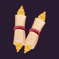 Old magic scrolls in flat design. Mystery manuscripts with magician reading. illustration isolated. vector