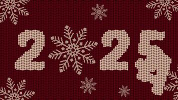 New Year greeting. Happy new year 2025 welcome. Changing the numbers of the year 2024 to 2025 on a background with knitted texture. Animation 4k video