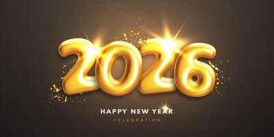 Happy New Year 2026 banner with 3d numbers vector