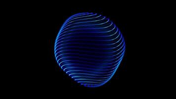 Blue liquid sphere on isolated background. Glowing luminous neon ball on black background. Abstract linear orb looped. Glow Digital shape drop of water. Holographic gleaming blue 3d ball 4k, 60fps. video