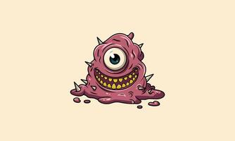 Slime monster with one eye and sharp spikes, creepy smile. vector