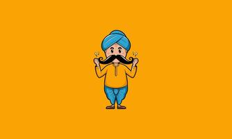 Cartoon man with turban and large mustache, proud pose. vector