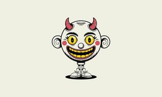 Quirky character with horns, large eyes, and wide smile. vector