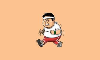 Determined cartoon man jogging in workout attire. vector