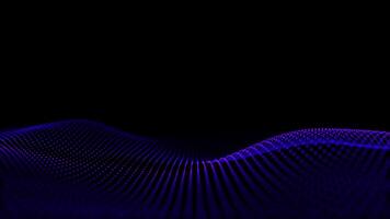 Blue magenta Wave Technology loop. Glowing dotted lines on the lical wavy surface. Abstract concept of sound waves, artificial intelligence or data analysis. 4K. three dimensional flowing colored video