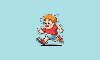 Sweating boy running fast, looking anxious and determined. vector