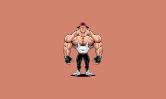 Muscular cartoon man in gym attire with determined expression. vector