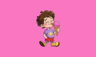 Happy boy enjoying ice cream cone on a sunny day vector