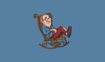Elderly man relaxing in a rocking chair, looking content. vector
