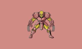 Armored warrior in spiked suit with claws, ready for battle. vector