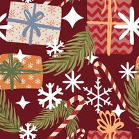 new year christmas pattern with gift boxes. template with cute elements for design vector