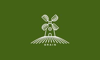 Minimalist windmill on grain field in green theme vector