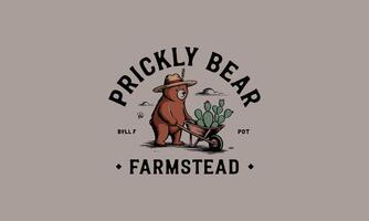 Farmstead logo with bear, cactus, and rustic charm vector