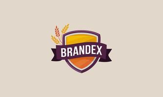 Modern shield logo with wheat and ribbon elements vector