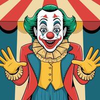 Cartoon clown character in colorful suit with open arms vector