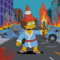 Cartoon character in chaos with cone hat and bottle vector