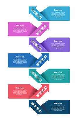 7 Options vertical infographic label and arrows for Presentations. Banners, Report, Posters and Brochures.