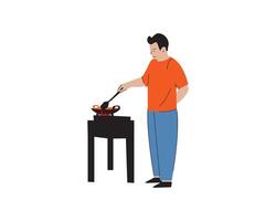 a man cooking while standing Illustration vector