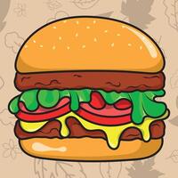 a hamburger with cheese and lettuce on it vector