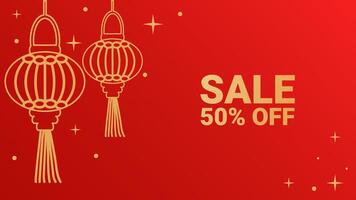Chinese New Year discount banner red gold. Stars and lanterns. Traditional abstract patterns. Design for online store social network web page. illustration. vector