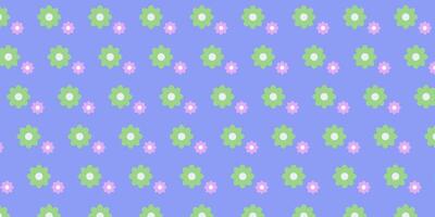 flower seamless patterns with funny happy daisy, Set of backgrounds in trendy green white purple blue colors. texture for design. vector