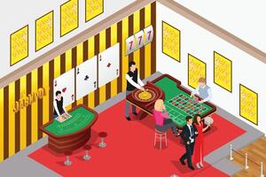Modern Isometric 3d game club , people play games in entertainment center illustration Suitable for Diagrams, Infographics, Book Illustration, Game Asset, And Other Graphic Related Assets vector