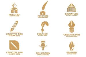 Feather pen logo design , signature logo design template vector