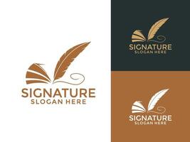 Feather Signature logo design , signature pen logo design template vector
