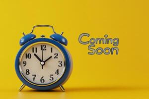 Anticipate our upcoming launch with a classic vintage alarm clock on a vibrant background. Stay tuned for something special photo