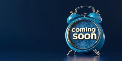 This vintage alarm clock design highlights coming soon, making it perfect for marketing announcements and website placeholders by grabbing attention and sparking viewer interest photo