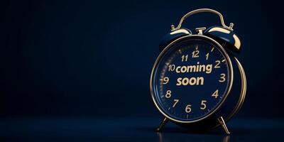 This retroinspired alarm clock design features a coming soon message, ideal for web placeholders or marketing announcements that capture attention and engage viewers with nostalgia photo