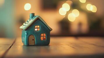 This delightful handmade ceramic house figurine, beautifully crafted in vintage green and blue colors, is perfect for enhancing your home decor and adding a unique touch to your living space photo