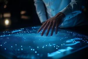 In a modern lab, an individual engages with a sophisticated digital interface, showcasing immense innovation, creativity, and seamless collaboration in this dynamic and inspiring environment photo