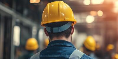A diligent construction worker in safety gear highlights the importance of training programs and strict safety protocols in industrial settings to protect workers and prevent accidents photo