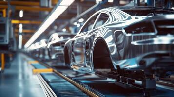 An advanced automotive assembly line designed to showcase precision engineering and efficiently utilizes stateoftheart automation techniques for the manufacturing of car chassis components photo
