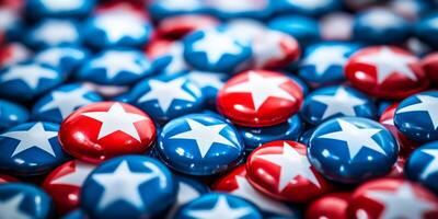 This collection of red, white, and blue campaign buttons with stars embodies American patriotism, especially during crucial election seasons that shape our nations future and democracy photo