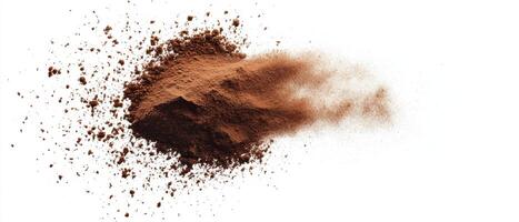 This is a striking artistic representation illustrating a dramatic explosion of brown powder, perfectly suited for a range of creative concepts, showcasing intricate dust and sand cloud effects photo