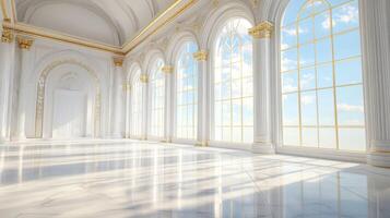 A breathtaking marble interior beautifully designed with grand, towering columns, opulent golden accents, and expansive large windows, reflecting classical elegance and timeless historic charm photo
