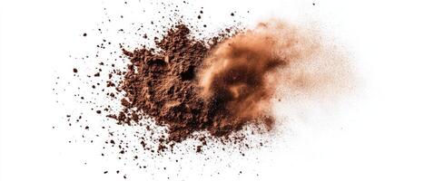 An abstract artistic representation of brown powder and various dust particles coming together to create a striking explosive cloud effect that captures the viewers attention and imagination photo