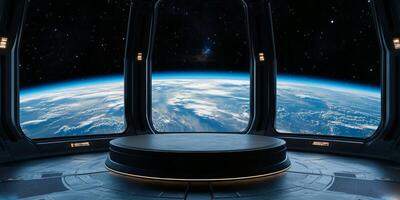 The breathtaking view of Earth from a hightech space station embodies exploration, highlighting advanced technology in a vibrant, futuristic scifi environment that fascinates the imagination photo