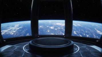 The innovative design of a modern space station provides a breathtaking view of Earth, embodying the essence of space exploration and showcasing humanitys aspirations and discoveries in the cosmos photo