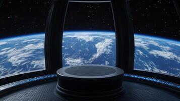 A stunning and futuristic space station offers breathtaking views of Earth and serves as an ideal location for space exploration, inspiring timeless scifi themes that ignite boundless imagination photo