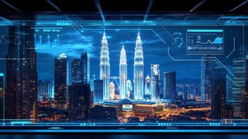 This piece features an abstract illustration that captures the essence of a vibrant, futuristic city skyline. It highlights themes of technology, innovation, and the dynamic energy of urban life photo