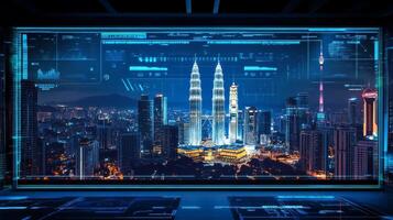 Picture a lively city skyline at night, shining bright with life, showcasing a blend of technology, innovation, dynamic lighting, and an energetic sense of movement and excitement photo