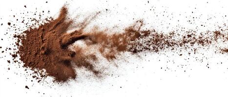 This is a vibrant and dynamic representation capturing the essence of flying dust and powder particles in motion, vividly showcasing a captivating abstract explosion effect with earthy tones photo