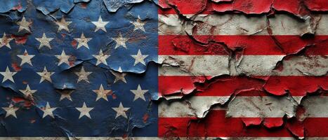 An artistic depiction of the American flag with worn paint that adds character. This image highlights themes of patriotism, resilience, and history, evoking a connection to national values photo