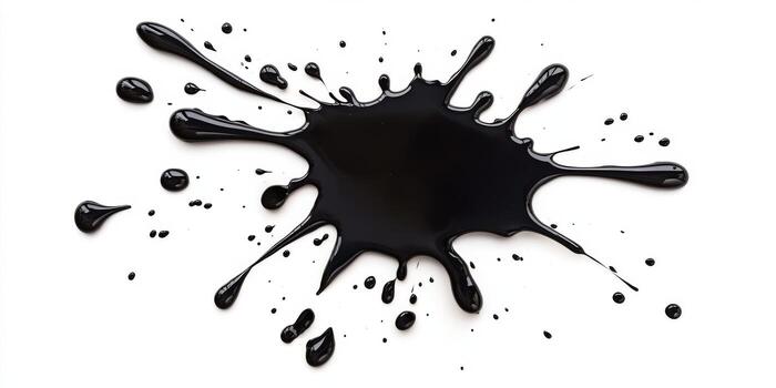 This artwork features a dynamic black paint splash on a white background, highlighting grainy textures and unique brush effects, making it ideal for graphic design and artistic projects photo