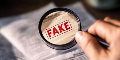 A hand grips a magnifying glass over a document labeled FAKE, highlighting the scrutiny in fraud detection and the crucial steps to authenticate evidence before making conclusions photo
