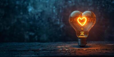 A heartshaped light bulb is glowing with love, casting a warm and romantic light in a dark and moody setting photo
